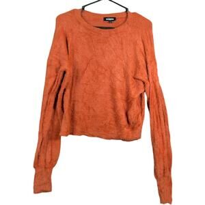 Express Womens Sweater Orange Crew Neck Long Sleeve Nylon Soft Feather Small